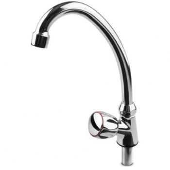 Grifo de Cocina Giratorio Alto con Montura Cerámica y Aireador - Control de Temperatura - Cuerpo de Latón - Cromado