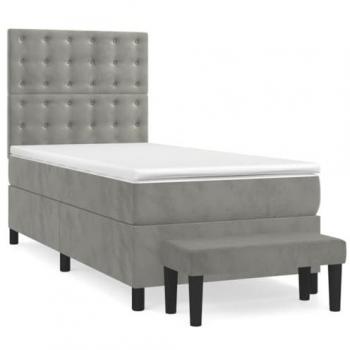 Cama box spring con colchón terciopelo gris claro 90x190 cm