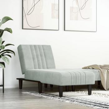 Chaise Longue de Velluto Gris Claro