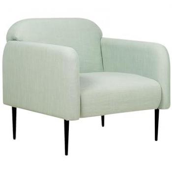 Sillón Retro Art Deco Tapizado en Lino Verde Claro y Negro con Patas de Metal 83 x 74 x 77 cm