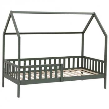 Cama Cabaña Infantil Verde Marceau 190x90cm con Somier de Pino Macizo y Barandillas de Seguridad