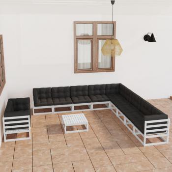 vidaXL Juego de Muebles de Jardín 12 Piezas con Cojines en Madera Maciza de Pino Blanco