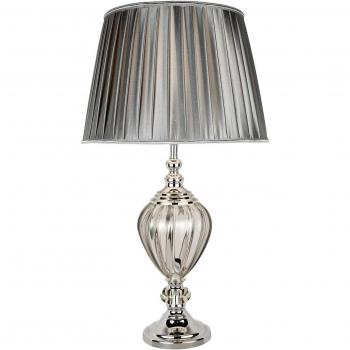 Lámpara de mesa Greyson, pantalla de tela en gris, acero cromado, vidrio transparente, 1 luz E27