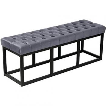 Banco Polson de Terciopelo Gris con Estructura Metálica - 120 cm