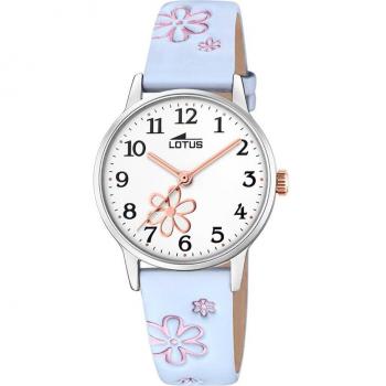 Reloj Lotus Junior 18863/3 para Niña, Esfera Blanca con Diseño Floral, Correa de Piel Azul, Resistente al Agua