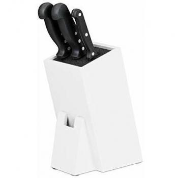 Bloque de cuchillos vacío Relaxdays con inserto de cerdas, soporte de bambú para 6 cuchillos, dimensiones 25x11x17 cm, color blanco