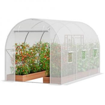 VEVOR Walk-in Tunnel Greenhouse with Galvanized Steel Frame, 9.6x6.4x6.2 ft, White PE Cover and Roll-up Zipper Door