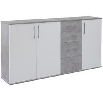 Cómoda Aparador Joana 3 Puertas y 4 Cajones Blanco y Cemento 160x82 cm