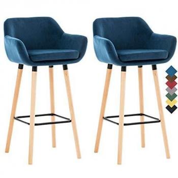 Set de 2 Taburetes Altos Grant en Terciopelo Azul con Respaldo y Reposabrazos
