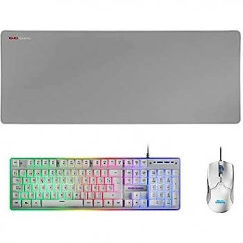 Mars Gaming MCPXWES, Combo Teclado H-Mech FRGB, Ratón Ultraligero 10000DPI y Alfombrilla XXL, Blanco, Idioma Español