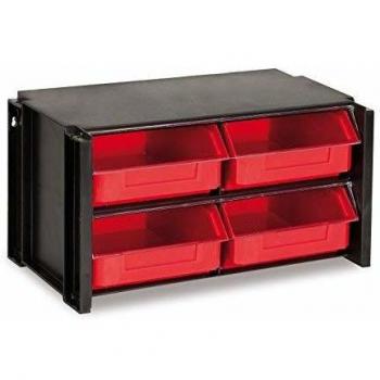 Estante Clasificador Tayg con 4 Cajones en ABS Negro/Rojo, Modelo 304002