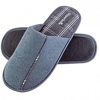 Men's Indoor Memory Foam Slip-On Mule Slippers with Checked Sole - Grey