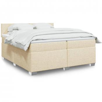 Cama box spring suave con colchón en tela color crema 200x200 cm