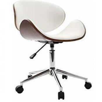 Silla de escritorio diseño blanco y madera walnut Miliboo