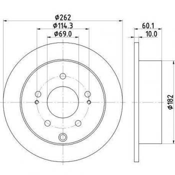 Disco de freno HELLA 8DD 355 120-631, Disco sólido recubierto, Diámetro 262 mm, Distancia entre agujeros 114,3 mm