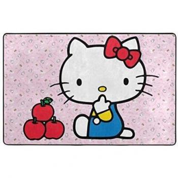 Alfombra antideslizante grande con diseño de Hello Kitty con frutas de dibujos animados alfombra de sala de estar, felpudos de 60 x 39 pulgadas