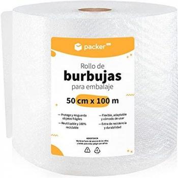 packer PRO Rollo Burbujas Embalaje de Plástico, 50cm Ancho y 100m longitud