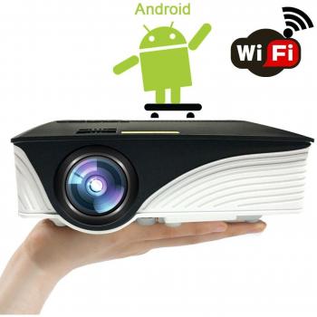 Mini Proyector Android Portátil Videoproyector - SEGURO 1080P Full HD WiFi Smart Proyectors con 1G RAN & 8G ROM, 1200 Lúmenes LED, HDMI / USB / AV / SD Multimedia Inteligente Cine en Casa para TV, Cám