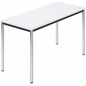 Mesa rectangular con tubo redondo cromado, 1200 x 600 mm, color blanco