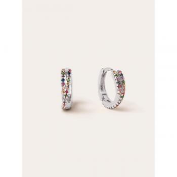 Pendientes Singularu Aro Cross Colors - Elegantes Pendientes de Aro en Plata de Ley con Baño de Rodio y Circonitas