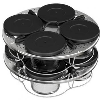 Kit de 8 Verrines Superposables de 125ml con Cubre y Soporte de Acero Inoxidable, Compatible con Cookeo - Moulinex XA6140E0