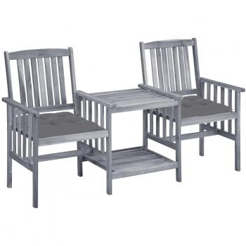 Solid Acacia Wood Garden Chairs with Cushions and Tea Table