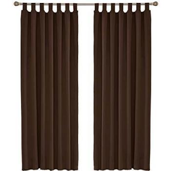 Amazon Brand - Umi Crotinas Opacas Blackout Termicas Aisantes de Salon Dormitorio Moderno con Trabillas 2 Piezas 140x260cm Marrón