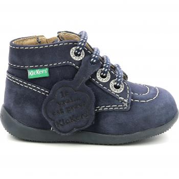 Kickers Bonzip-2 Unisex Baby Boots, Leather, Marine Blue, First Steps