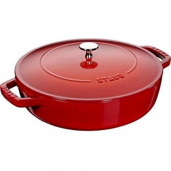 STAUB Cacerola Rustidera de Hierro Fundido Redonda, Tapa con Diseño Chistera y Sistema de Autorrociado, Diámetro de 28 cm, 3,7 L, Rojo Cereza