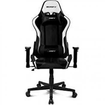 DRIFT GAMING DR175CARBON - Silla Gaming Profesional, Polipiel, reposabrazos Ajustables 2D, Piston Clase 4, giratoria, Mecanismo de Mariposa, cojín Lumbar y Cervical, Negro/Blanco
