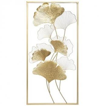Cuadro de Pared de Metal Ginko Dorado 50x100 Cm