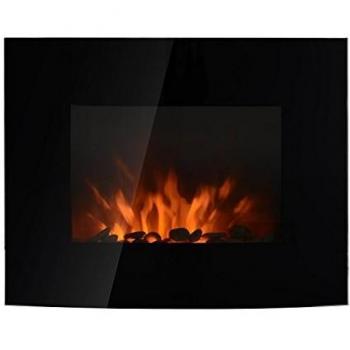 HOMCOM Chimenea Eléctrica Tipo Estufa de Pared con Efecto Llamas Atmosféricas y Luz LED de 7 Colores con Mando A Distancia 1000W/2000W 89,2x13,5x48cm
