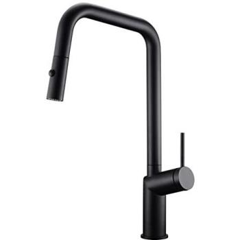 Grifo de Cocina Monomando Extraíble con Ducha 2 Modos de Rociador, Caño Alto Giratorio 360° Negro Mate