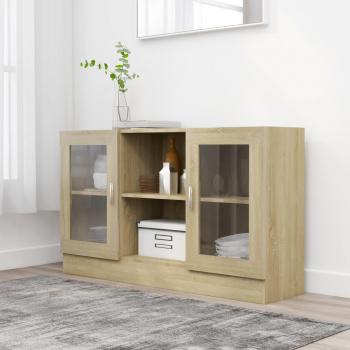 Vitrina de madera contrachapada color roble 120x30,5x70 cm mueble de almacenaje de salón, buffet para salón, armario auxiliar, armario de almacenamiento