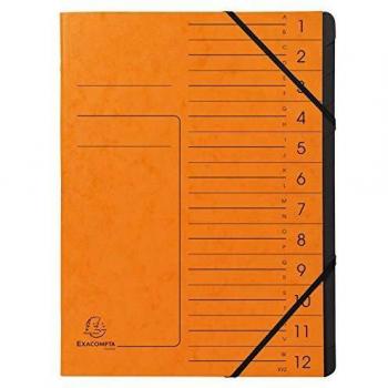 Carpeta Clasificadora Exacompta A4 con 12 Compartimentos y Cierre de Goma, Color Naranja