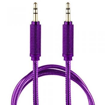 Lilware Cable Auxiliar de Audio Marca de 1M con Trenzado de Nailon y Cubierta de PVC Transparente de 3.5mm con Conectores Macho a Macho para Dispositivos Multimedia - Morado