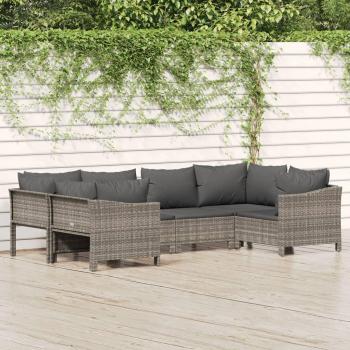 Set de muebles de jardín 6 piezas con cojines ratán sintético gris