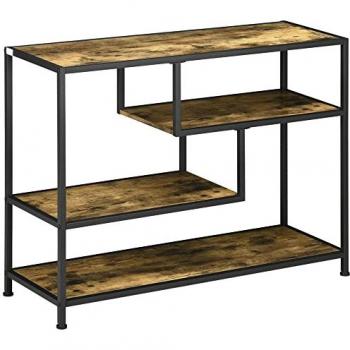 Mesa Consola Auxiliar con 4 Niveles y Patas de Acero, Mesa Decorativa Antivuelco para Pasillo y Salón, Marrón Rústico, 99,6 x 33,6 x 74