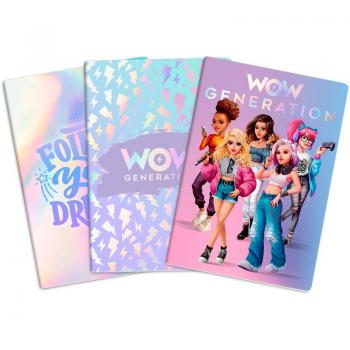 Set de Libretas A5 Wow Generation - Pack de 3, Tapa Blanda, 24 Hojas, Papel 100 GSM, Colores Surtidos CDU (6x4) Kids Euroswan WOW000