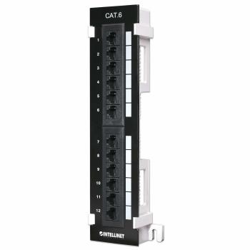 Intellinet 12-Port Cat6 UTP Wall-Mount Patch Panel - Black
