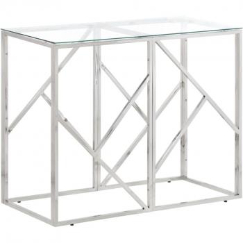 Mesa de consola de acero inoxidable plateado con vidrio templado