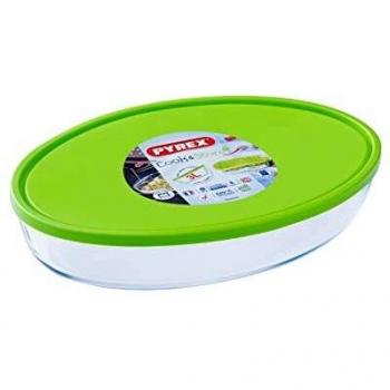 Recipiente Ovalado de Vidrio PYREX COOK&STORE 35,5x24,5x6,7CM - 3L con Tapa de Cierre a Presión y Junta de Silicona, Resistente