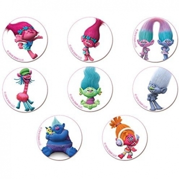 Dekora Trolls Set de 12 Mini Discos de Azúcar Comestibles - 33 gramos