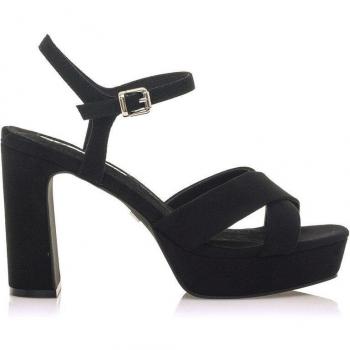 Mariamare 63418 Sandalias de Tacón para Mujer, Color Negro, Altura de Tacón 9 cm, Cierre con Hebilla, Puntera Redonda, Antelina con Tira Cruzada