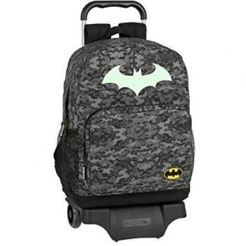 Mochila Safta Grande con Carro Incluido y Asa Extraíble de Batman Night, 300x140x430mm, Gris/Negro