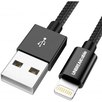 UNBREAKcable Cable iPhone 2m - Cable Cargador USB a Lightning [MFi Certificado] de Nylon para iPhone XS/XS MAX/XR/X / 8/8 Plus / 7/7 Plus / 6 6s / 6 Plus/iPad/iPod, Negro