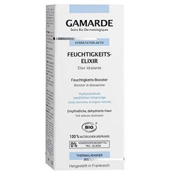 GAMARDE Organic cosmetics: moisturising elixir with aloe vera, hyaluronic acid and hazelnut oil, moisturising booster for normal or sensitive skin, natural moisturising gel, vegan, 30 ml