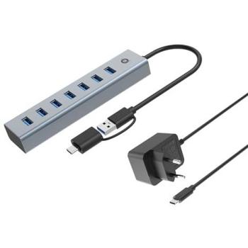 Hub USB 3.0 de 7 Puertos con Adaptador de Alimentación y Tipo C - Conceptronic