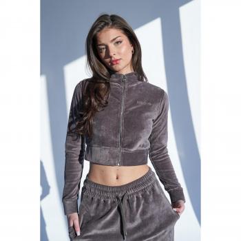 Kaiia Studio Zip Through Velour Hoodie Dark Grey