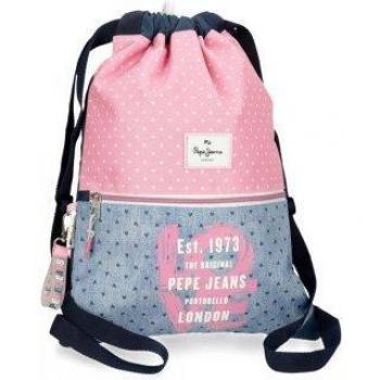Mochila saco Pepe Jeans Noni denim azul con bolso y cierre magnético